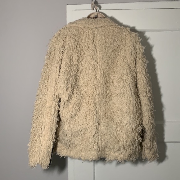 UNIF x Urban Outfitters Jacket Coat off white cream furry Sherpa Moto Sz Small - Picture 3 of 6